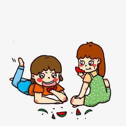 吃瓜拍照图片卡通,卡通吃瓜拍照瞬间