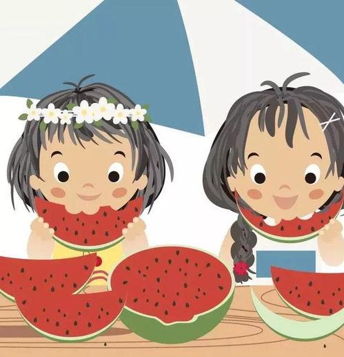 吃瓜拍照图片卡通,卡通吃瓜拍照瞬间